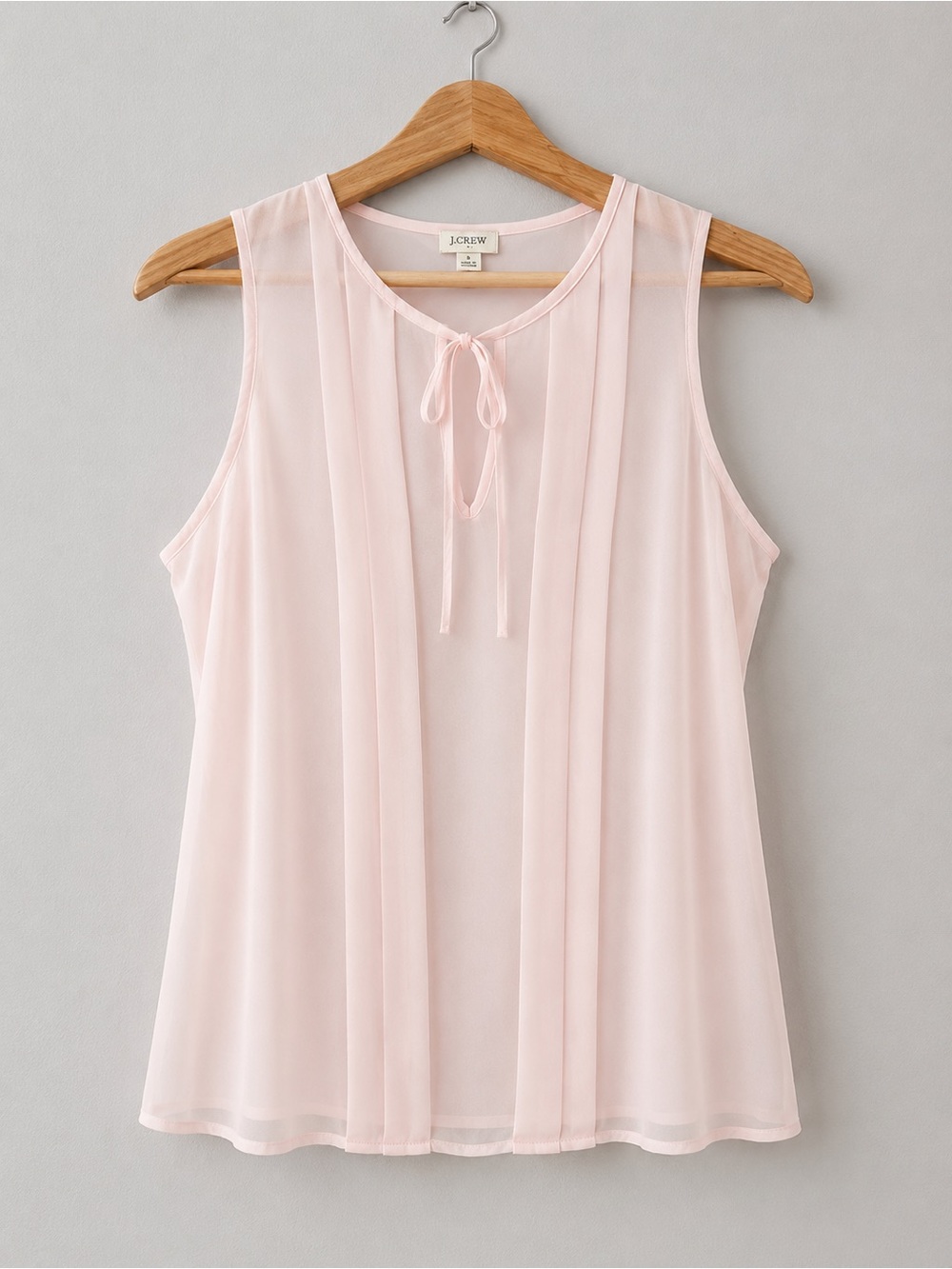 J. Crew Pink Sleeveless Blouse Women Small Tie Neck Pleated Sheer Career Top